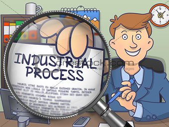 Industrial Process through Magnifying Glass. Doodle Style.