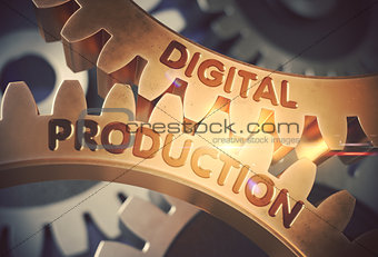 Digital Production on Golden Gears. 3D Illustration.