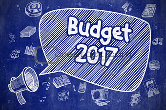 Budget 2017 - Cartoon Illustration on Blue Chalkboard.