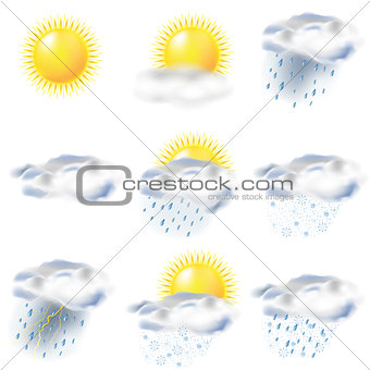 weather icons  sun, rain, snow, storm, clouds