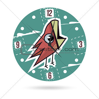 Kids illustration dial plate. Clock face with a bird.