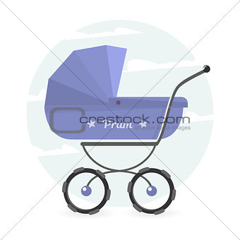 Baby stroller Isolated on white background. Cartoon pram illustrated.