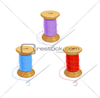 Colored thread reel with needle.