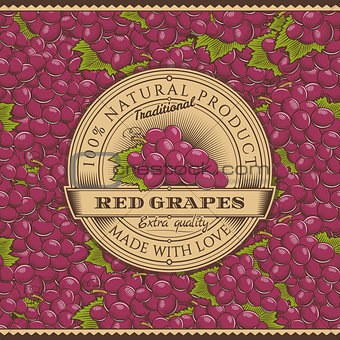 Vintage Red Grapes Label On Seamless Pattern