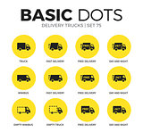 Delivery trucks flat icons vector set