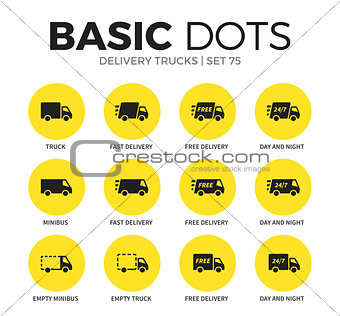 Delivery trucks flat icons vector set