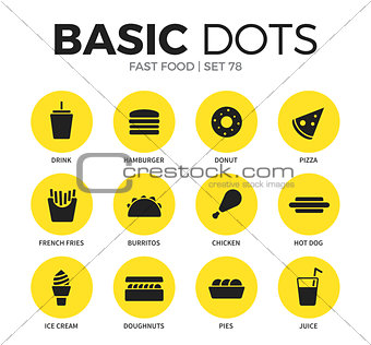 Fast food flat icons vector set