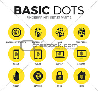 Fingerprint flat icons vector set