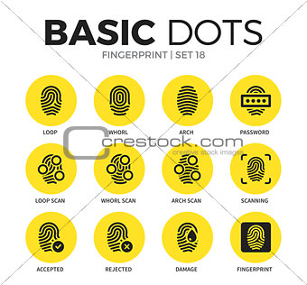 Fingerprint flat icons vector set