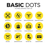 Flying drone flat icons vector set