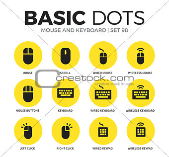 Mouse and keyboard flat icons vector set