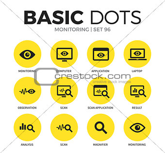 Monitoring flat icons vector set