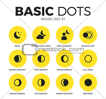 Moon flat icons vector set