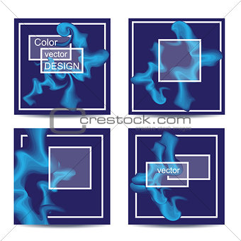 Set of four square cards. Abstract banners with frames