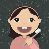 Cartoon girl brushing teeth