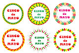 Cinco de Mayo set of round frames with space for text. Isolated on white background. Vector illustration.