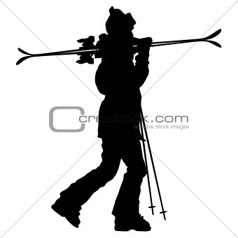 Mountain skier speeding down slope. Vector sport silhouette