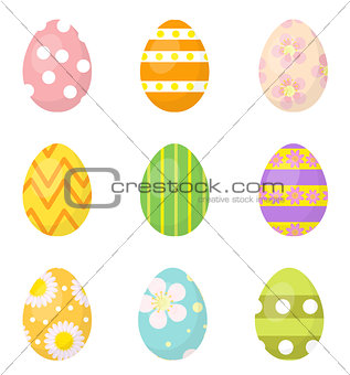 Easter eggs set of icons, design elements. Isolated on white background. Vector illustration.
