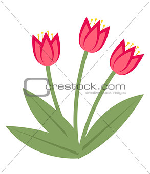 Bouquet of pink tulips icon, flat style. Isolated on white background. Vector illustration, clip-art.