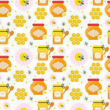 Honey seamless pattern. Beekeeping endless background, texture. Vector illustration.
