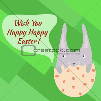 Happy Easter Greeting Card with Cute Little Rabbit