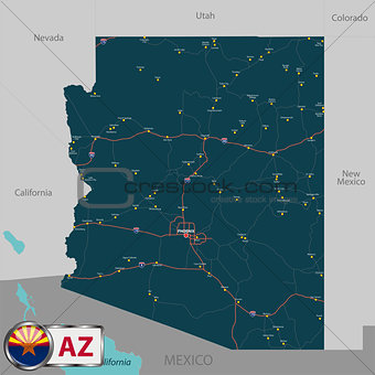 Map of state Arizona, USA