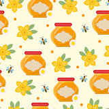 Honey seamless pattern. Beekeeping endless background, texture. Vector illustration.
