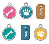 Medallion, dog tag set of icons, flat, cartoon style. Isolated on white background. Vector illustration, clip-art.