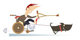 Dog hauling a sick man in the wheelchair by the rope