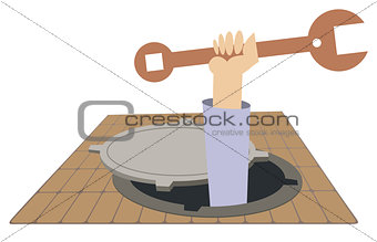 Mechanic working in the sewer manhole