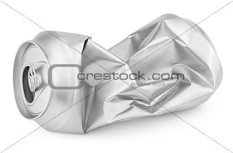Crumpled empty soda or beer can isolated on white