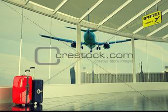 airport passenger corridor and colorful suitcases
