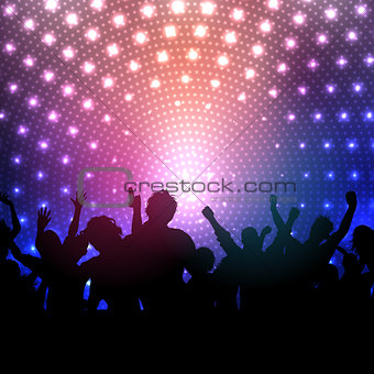 Party crowd on disco lights background 