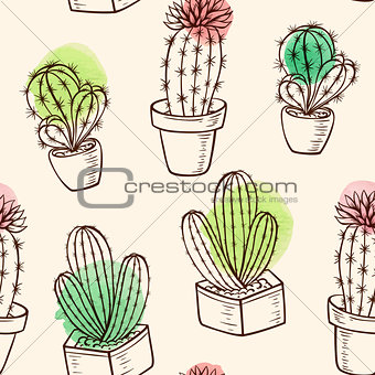 Pattern with cactus in flowerpot