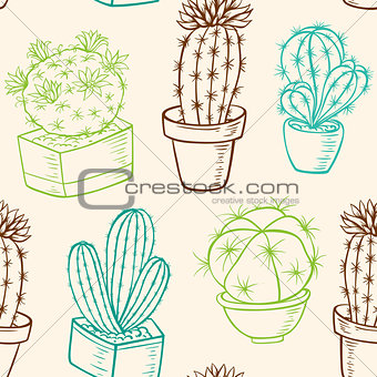 Seamless pattern with cactus