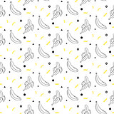 Banana sketch line seamless vector pattern black and white.