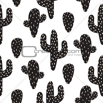 Cactus plant vector seamless pattern. Abstract cartoon desert fabric print.
