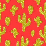Green and red cactus vector seamless pattern.