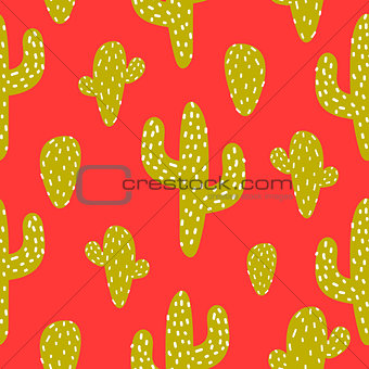Green and red cactus vector seamless pattern.