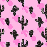 Cactus plant vector pink seamless pattern. Abstract cartoon desert fabric print.