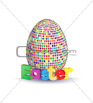 Easter greeting concept. Eggs with geometric pattern and 3d letters. Vector illustration