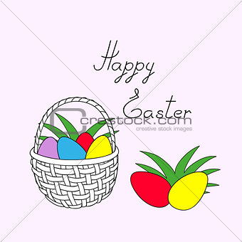 happy easter with basket and easter eggs