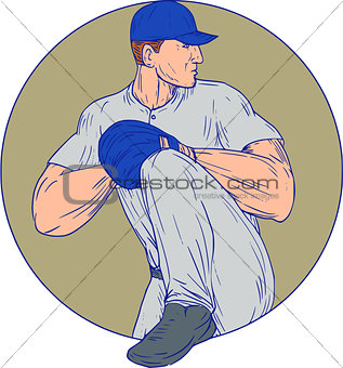 American Baseball Pitcher Throw Ball Circle Drawing