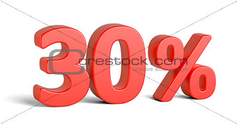 Red thirty percent sign on white background