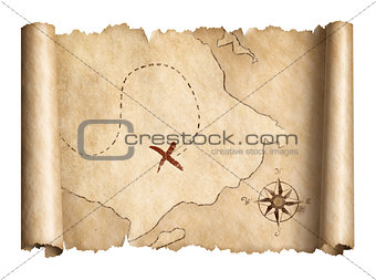old pirates treasure scroll map isolated 3d illustration
