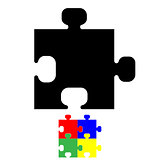 Black jigsaw or puzzle icon.