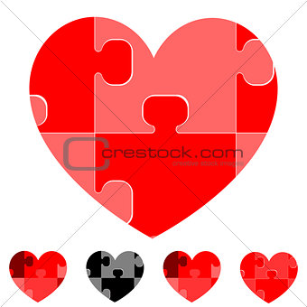 Heart and hearts with red grey black puzzles.