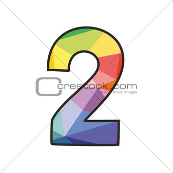 Colorful flat vector number 2 isolated on white background