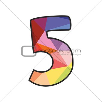 Colorful flat vector number 5 isolated on white background