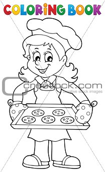 Coloring book with woman cook